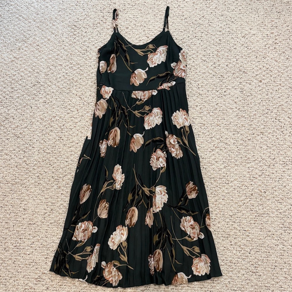a new day Black Floral Midi Dress with Cream and Brown Blooms